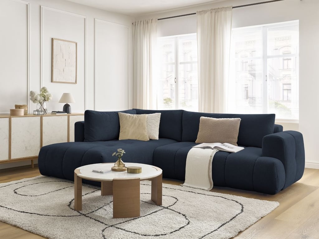 Produit similaire: Canapé d'angle L convertible FUJI tissu lisse bleu foncé angle gauche BOBOCHIC 4 places