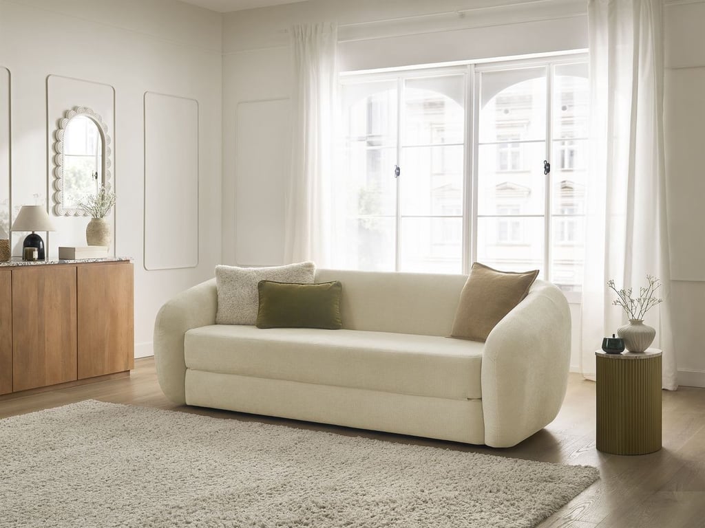 Produit similaire: Canapé droit convertible déplimousse NEYO tissu lisse taupe BOBOCHIC 3 places