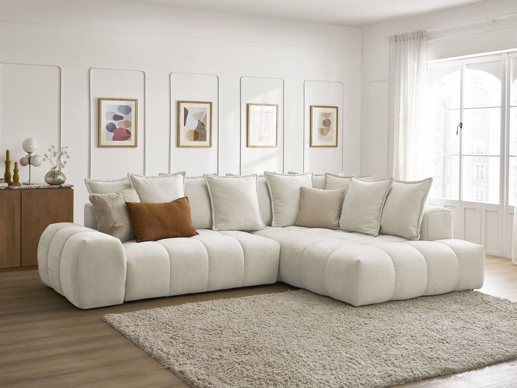 Produit similaire: Canapé d'angle L convertible coffre EVEREST tissu texturé beige angle droit BOBOCHIC 3 places