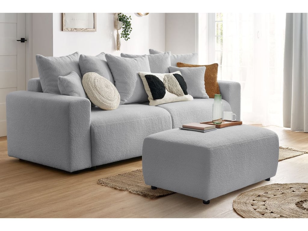 Produit similaire: Canapé droit convertible coffre ENVY tissu bouclette doux avec pouf rectangulaire gris clair BOBOCHIC 3 places