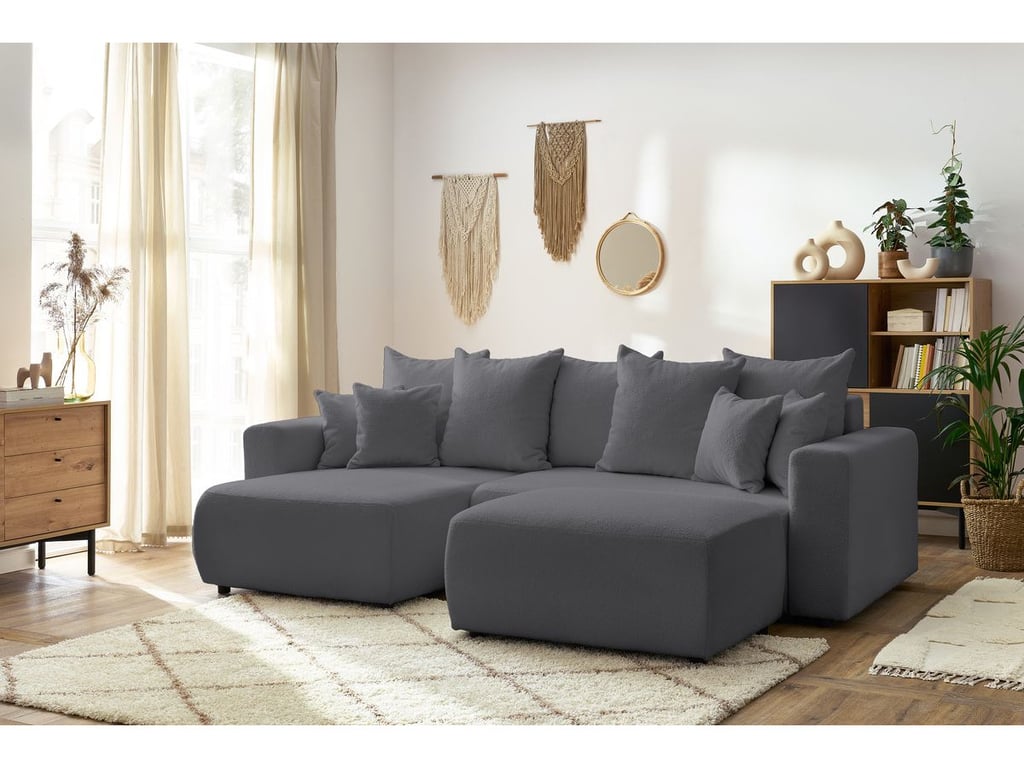 Produit similaire: Canapé d'angle réversible convertible coffre ENVY tissu bouclette doux avec pouf rectangulaire gris foncé BOBOCHIC 5 places