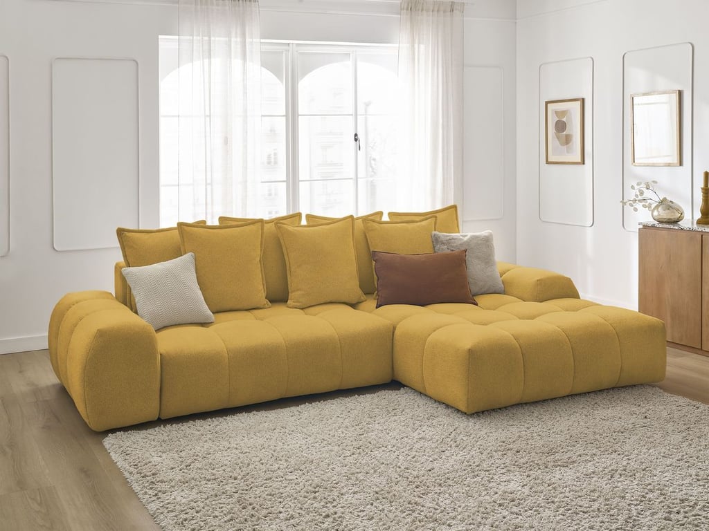 Produit similaire: Canapé d'angle convertible coffre EVEREST tissu chiné jaune angle droit BOBOCHIC 3 places