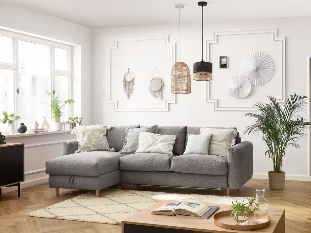 Produit similaire: Canapé d'angle réversible convertible express coffre COCOONE tissu chiné taupe BOBOCHIC 4 places