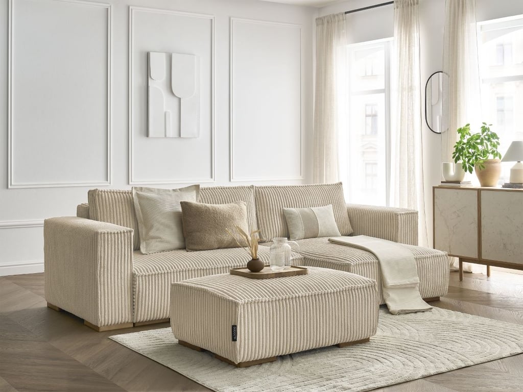 Produit similaire: Canapé d'angle convertible réversible coffre CHELSEA gros côtelé doux avec pouf taupe réversible BOBOCHIC 4 places