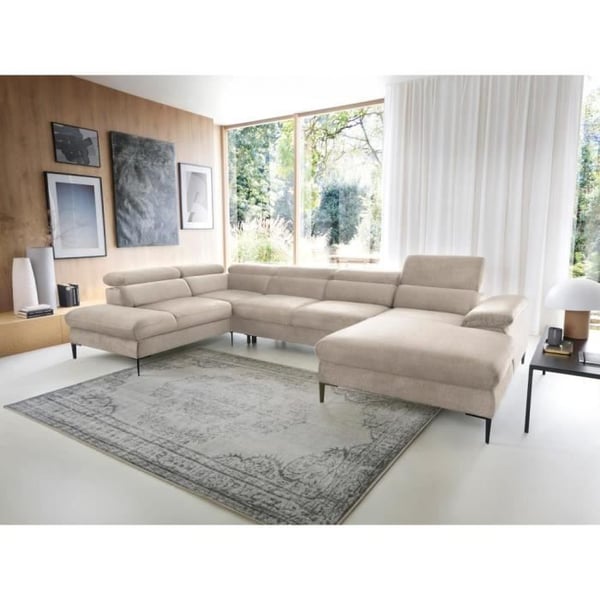 Canapé d'angle droit panoramique convertible en velours beige SEPINA de Pascal Morabito