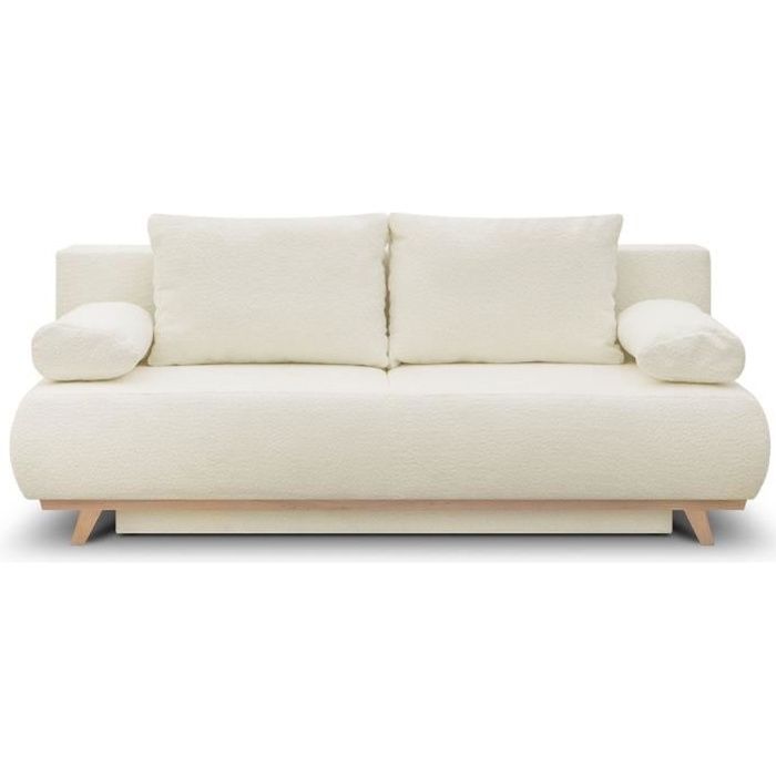 Produit similaire: Canapé convertible 3 places avec coffre de rangement en tissu bouclette écru - Laria