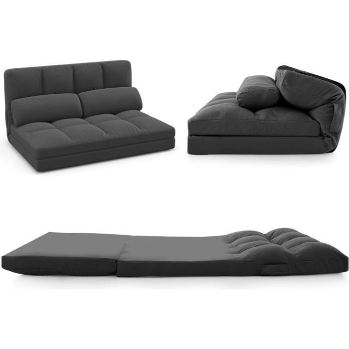 Produit similaire: Canapé-Lit Convertible - COSTWAY -en Velours Pliable, Dossier Réglable à 6 Niveaux avec 2 Coussins Gris Foncé