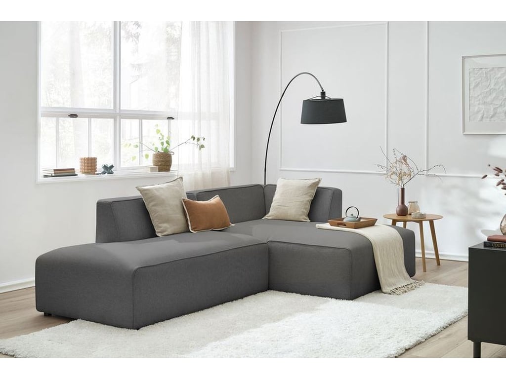 Produit similaire: Canapé d'angle fixe MEGEVE tissu chiné gris foncé angle droit BOBOCHIC 4 places