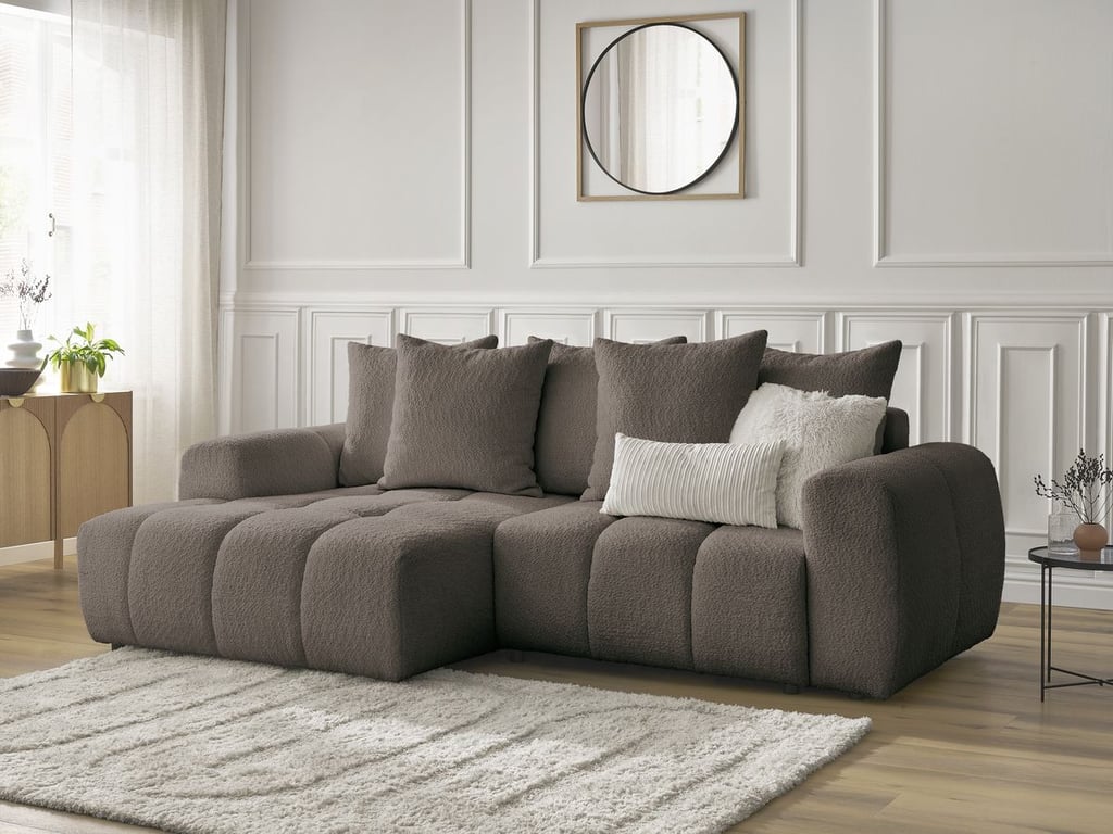 Produit similaire: Canapé d'angle convertible coffre ROXELANE tissu bouclette marron angle gauche BOBOCHIC 3 places