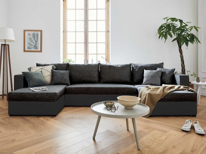 Produit similaire: Canapé panoramique en U 7 places convertible avec coffre en tissu et simili noir - BESTMOBILIER