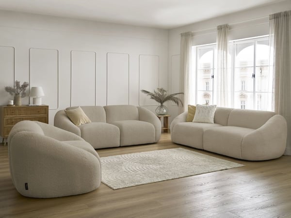 Tina ensemble canapé droit fixe + fauteuil 3 + 2 places tissu bouclette beige