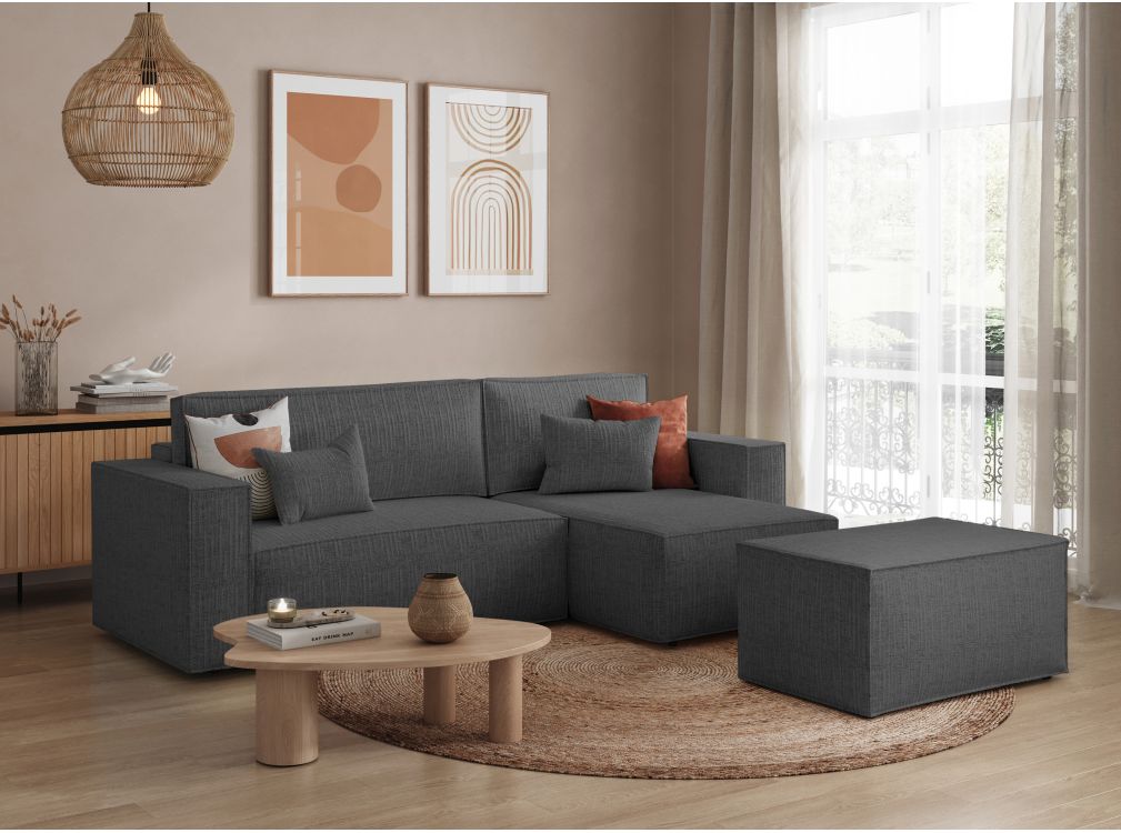 Produit similaire: PACK - CLARISSE - Canapé d'angle convertible réversible avec pouf en tissu texturé 3D