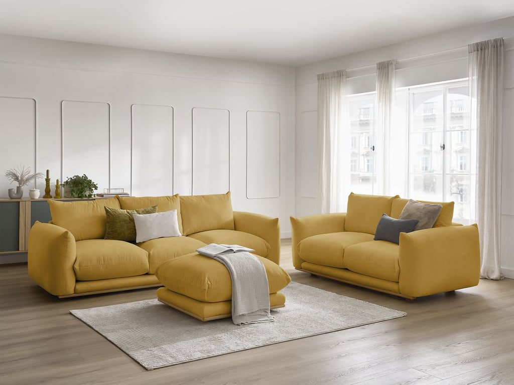 Produit similaire: Ensemble canapé droit fixe 3+2 places ERNEST avec pouf jaune BOBOCHIC