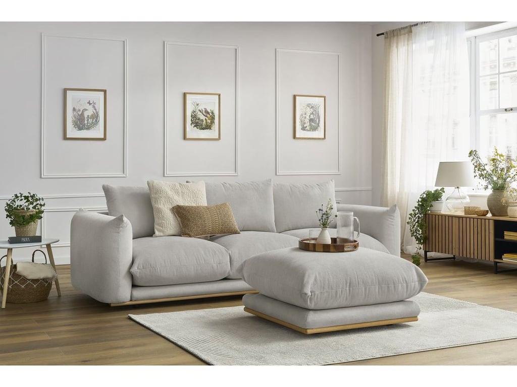 Produit similaire: Canapé droit fixe 3 places ERNEST avec pouf gris clair BOBOCHIC