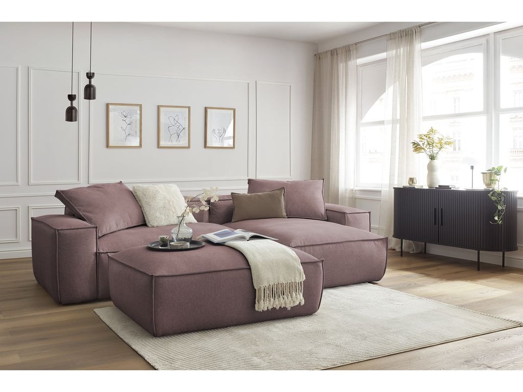 Produit similaire: Canapé d'angle réversible ultra moelleux BOHEME tissu chiné avec pouf rose réversible BOBOCHIC 3 places