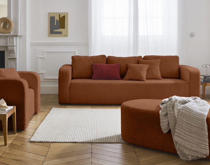 Produit similaire: Miro - canapé droit 3 places - convertible avec coffre - en velours texturé - Rouille