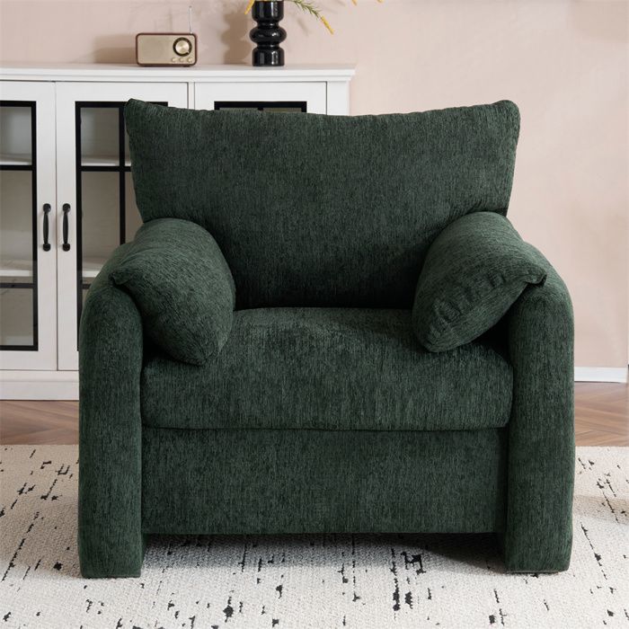 Canapé Fauteuil individuel avec accoudoirs,Canapé simple Moderne en tissu chenille convient pour le salon,96×82×84cm,Vert