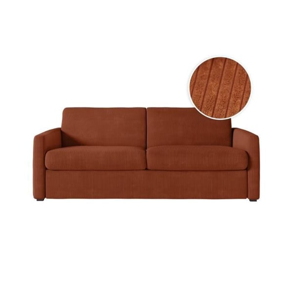 Canapé convertible express 3 places AGATHE 160x190cm en velours côtelé - Terracotta - Matelas 13cm - L198 x P96 x H88cm -