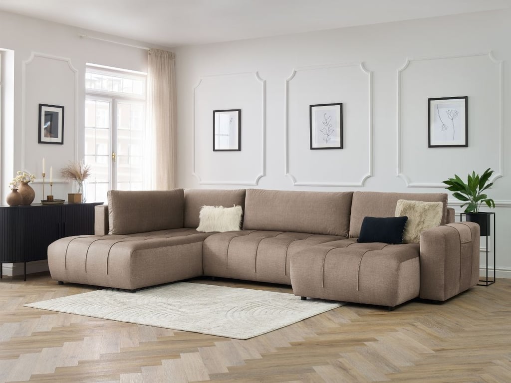 Produit similaire: Arsene canapé panoramique convertible coffre 5 places velours taupe angle droit