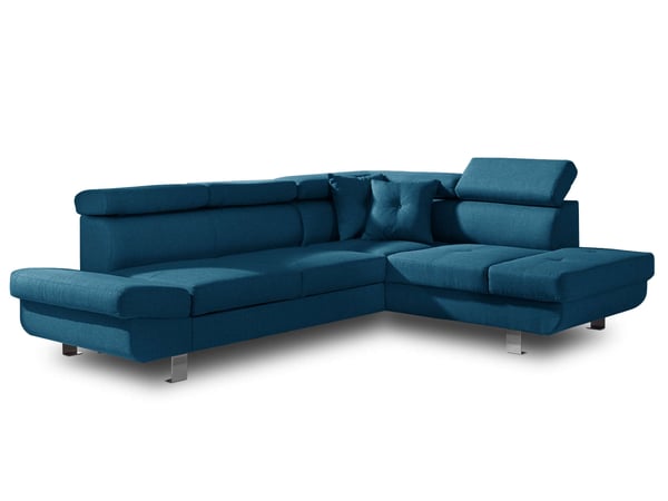 Canapé d'angle droit convertible 5 places Tissu Bleu canard