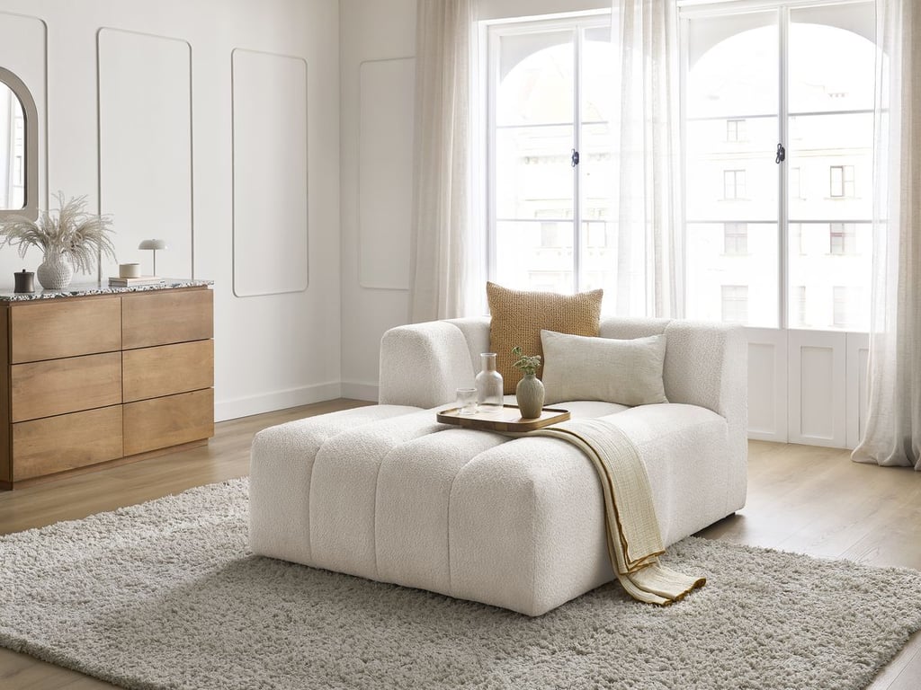 Produit similaire: Annecy méridienne pour canapé modulable tissu bouclette blanc angle gauche