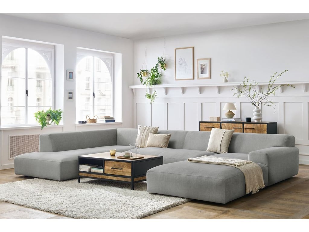 Produit similaire: Canapé panoramique fixe LAVENA tissu velours gris clair angle droit BOBOCHIC 6 places