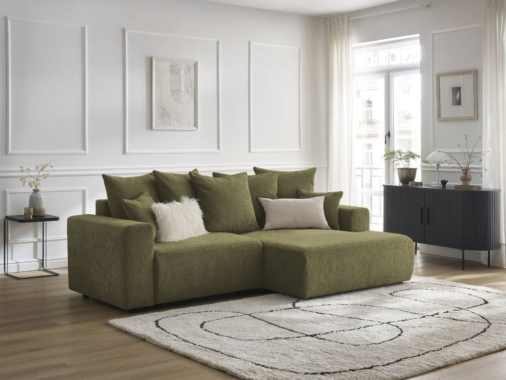 Produit similaire: Canapé d'angle convertible coffre ATILLA tissu texturé vert angle droit BOBOCHIC 4 places