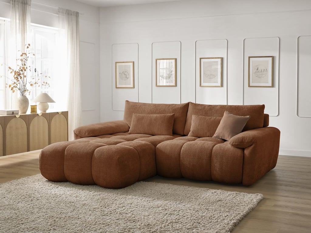 Produit similaire: Canapé d'angle fixe IVANE tissu texturé orange angle gauche BOBOCHIC 3 places