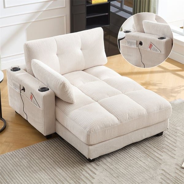 Canapé Chaise Longue Confortable avec un accoudoir,charge USB,Canapé Paresseux,Beige