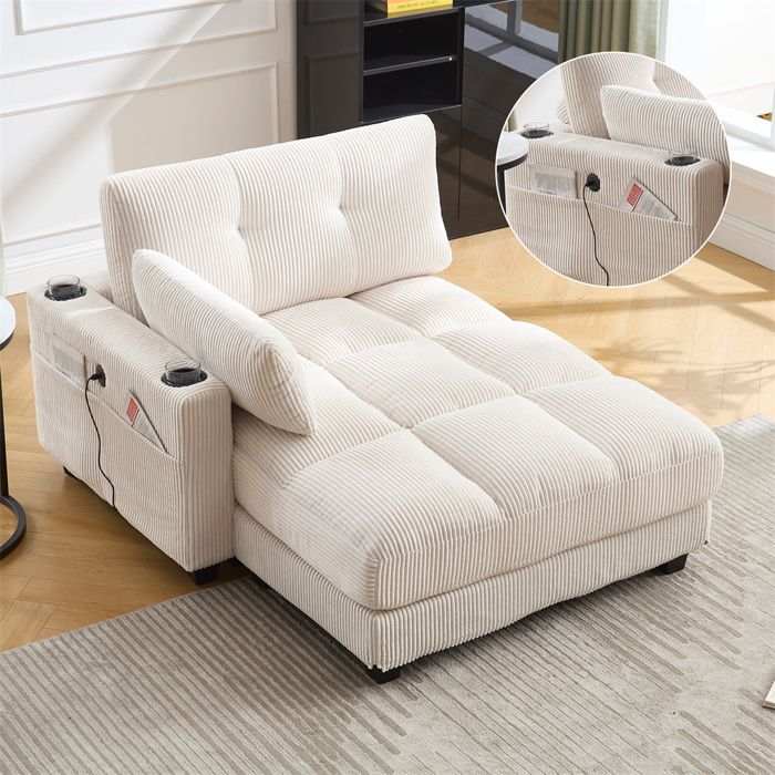 Canapé Chaise Longue Confortable avec un accoudoir,charge USB,Canapé Paresseux,Beige