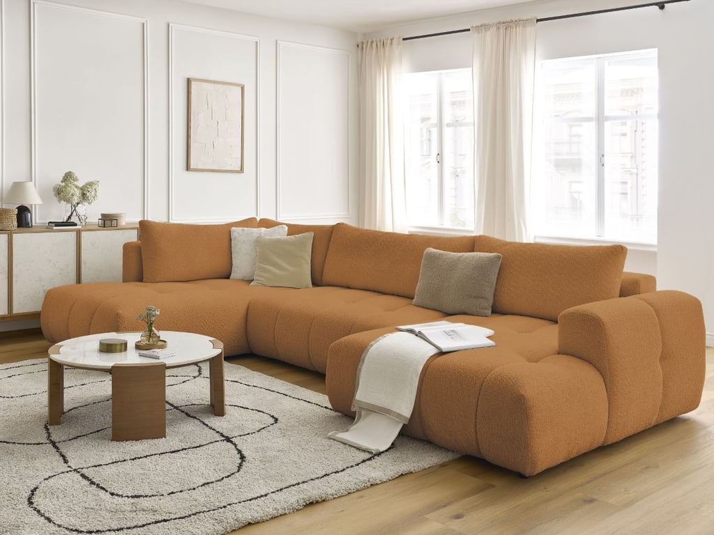 Produit similaire: Canapé d'angle panoramique convertible FUJI tissu bouclette jaune angle droit BOBOCHIC 5 places