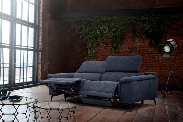 Canapé droit 3 places XXL avec 2 relax électriques tissu bleu foncé - Fiero
