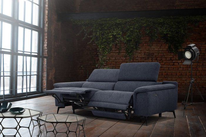 Canapé droit 3 places XXL avec 2 relax électriques tissu bleu foncé - Fiero