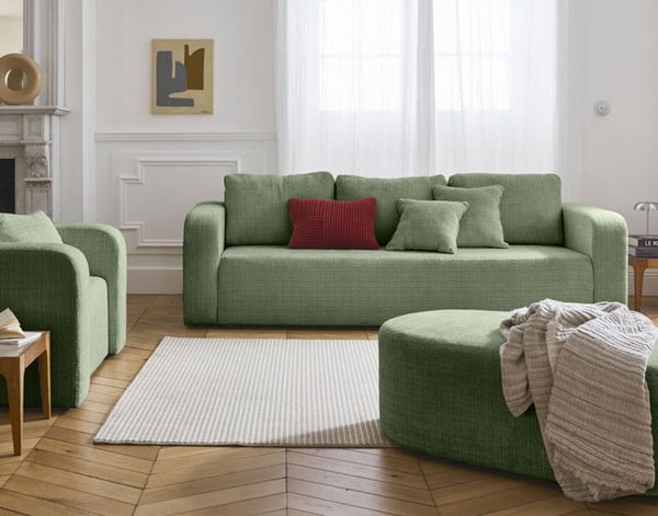Miro - canapé droit 3 places - convertible avec coffre - en velours texturé - Vert sauge
