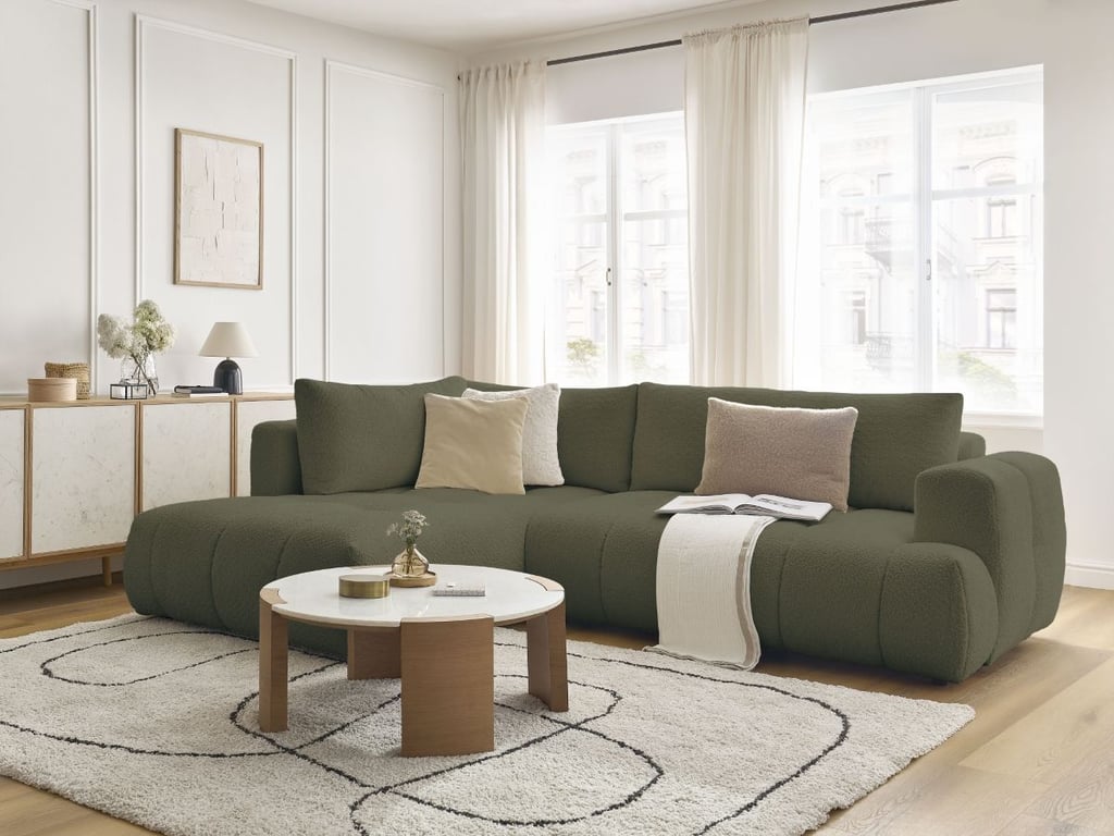 Produit similaire: Fuji canapé d'angle L convertible 4 places tissu bouclette vert angle gauche