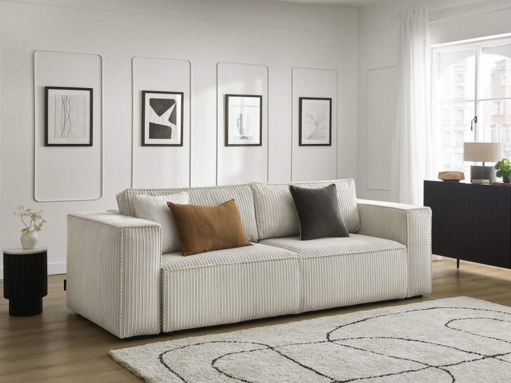 Produit similaire: Canapé droit convertible coffre NINA velours côtelé gris clair BOBOCHIC 3 places