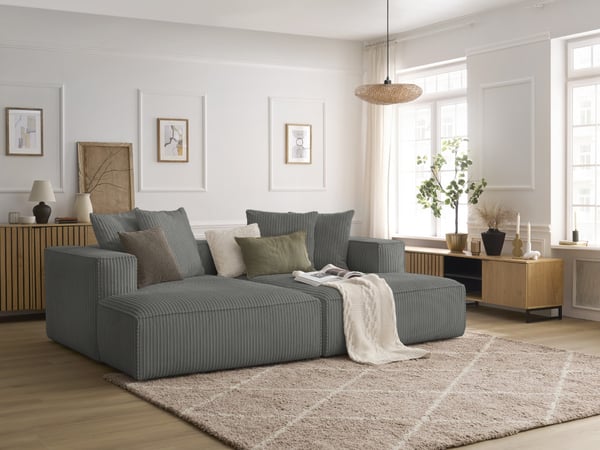 Nina canapé droit fixe assise profonde 4 places velours côtelé gris foncé