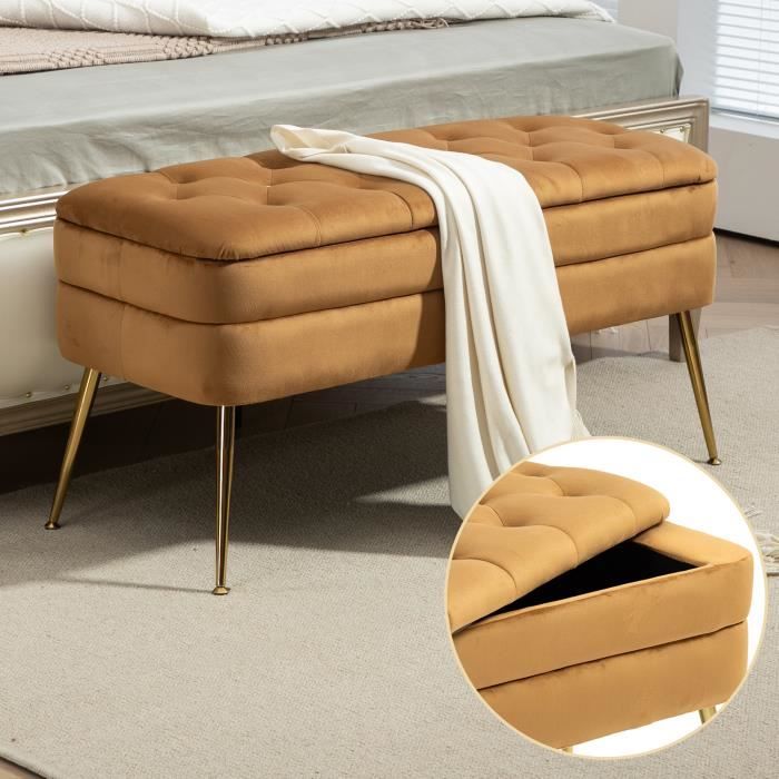 Ottoman de stockage, banquette d'extrémité de chambre à coucher, ottoman de stockage en tissu rembourré avec charnière de sécurité,