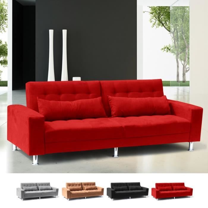 Canapé convertible double 2-3 places avec dossier inclinable et coussins Quarzo, Couleur: Rouge