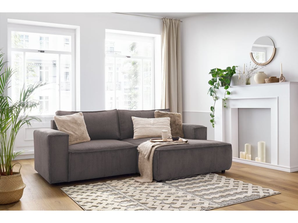 Produit similaire: Canapé d'angle fixe compact NIHAD velours côtelé taupe angle droit BOBOCHIC 3 places