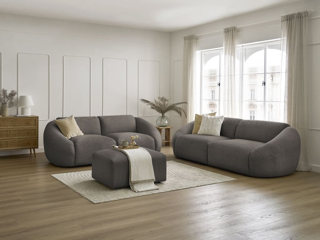 Produit similaire: Ensemble canapé droit fixe 3 + 2 places TINA velours côtelé avec pouf taupe BOBOCHIC