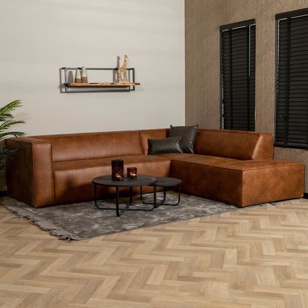 Canapé d'angle industriel Memphis en éco-cuir cognac - Livin24 - 4 places - Moelleux