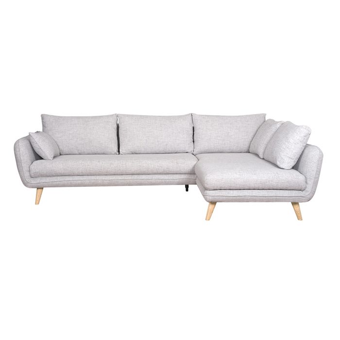 Produit similaire: Canapé d'angle droit scandinave 5 places en tissu gris clair chiné et bois clair CREEP