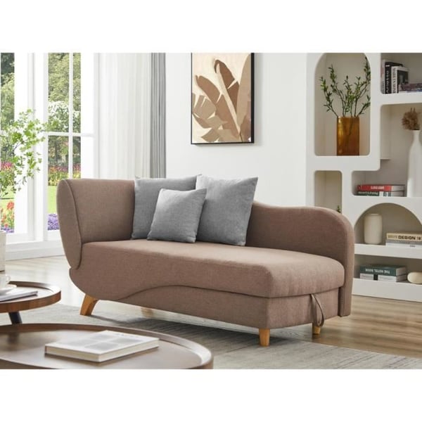 Méridienne gauche convertible en tissu marron avec coffre de rangement PENELOPE