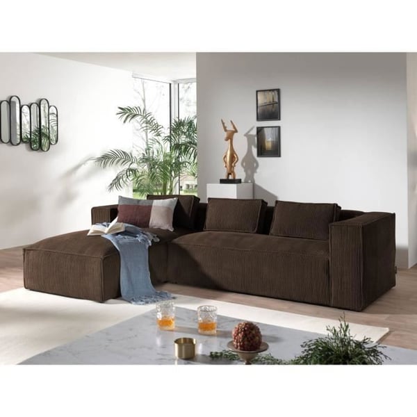 Stella - Canapé d'angle gauche 4 places velours marron