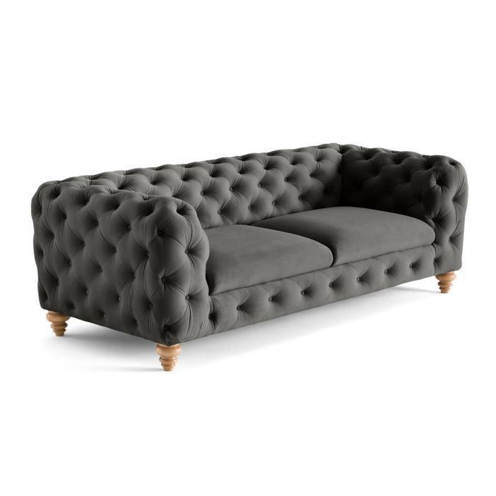 Produit similaire: Canapé 3 places Chesterfield en velours - Lisa Design - Walter - Gris - Pieds bois