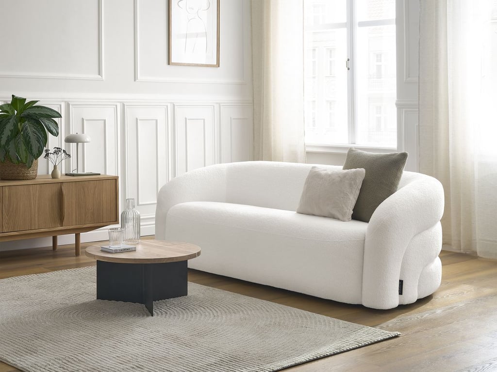 Produit similaire: Canapé droit fixe 3 places ELINA tissu bouclette blanc BOBOCHIC