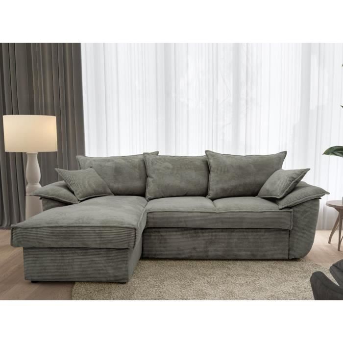 Produit similaire: Canapé d'angle gauche convertible en velours côtelé gris foncé avec coffre de rangement GUILLERMO II