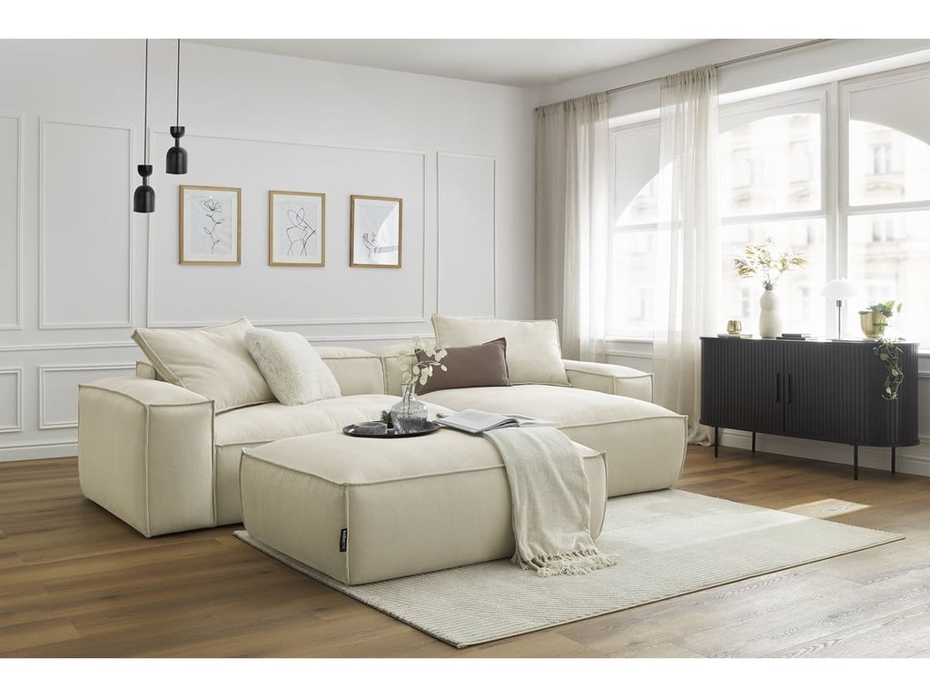 Produit similaire: Canapé d'angle réversible ultra moelleux BOHEME velours côtelé avec pouf beige réversible BOBOCHIC 3 places