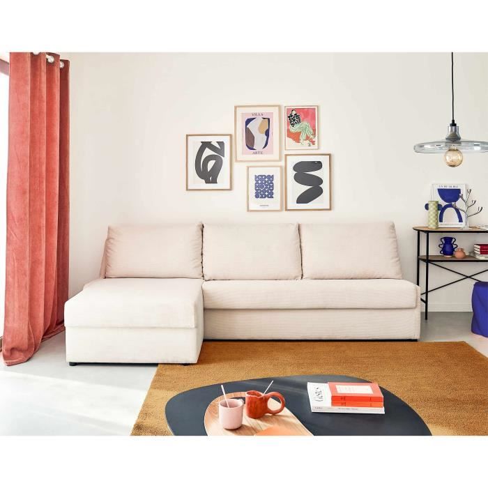 Produit similaire: Canapé d'angle gauche convertible Palmira - 4 places - Velours côtelé - Beige